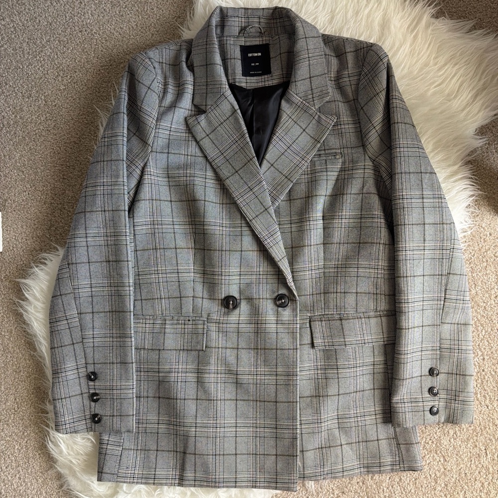 Cotton:On Gray Plaid Double-Breasted Blazer